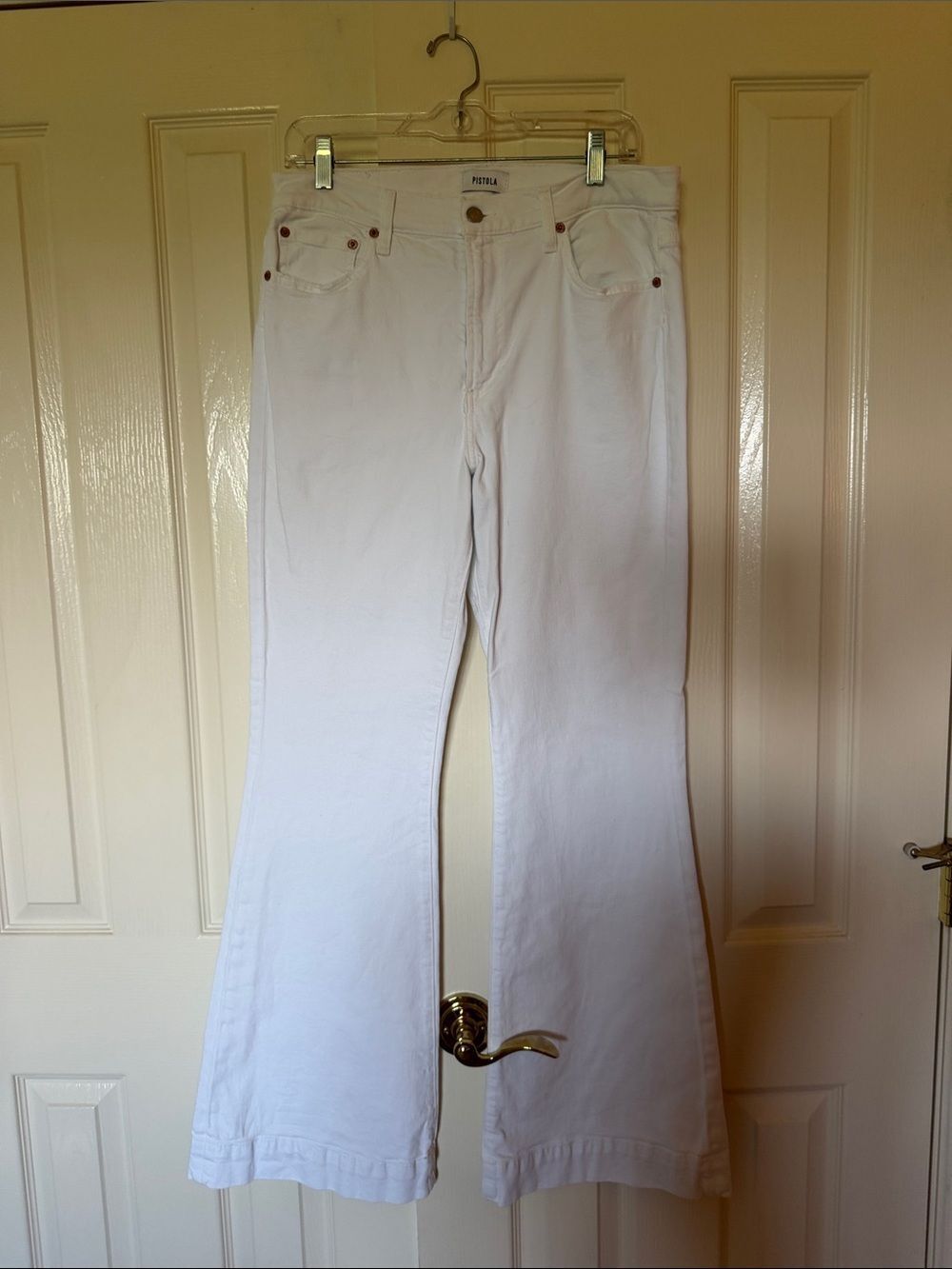pistola White High-Rise Flare Wide-Leg Jeans